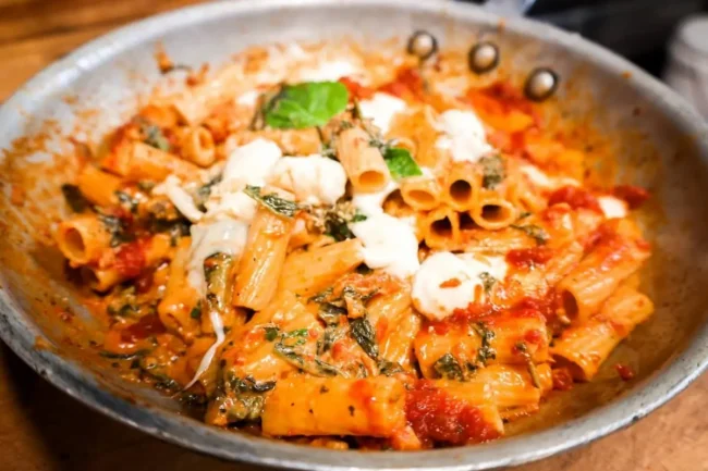 a bowl of pasta made with our vodka Italian tomato sauce recipe
