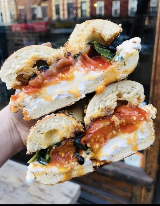 a caprese breakfast bagel