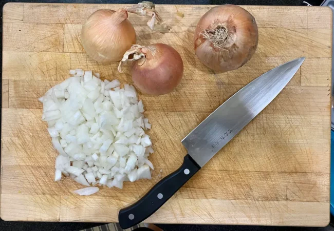 white onions on a working surface