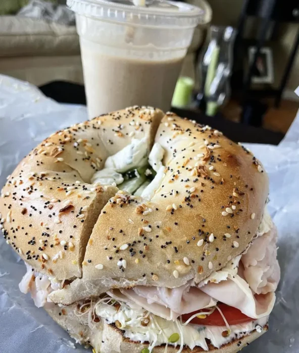 turkey breakfast bagel sandwich