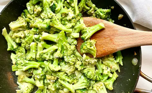 perfectly sauteed frozen broccoli after cooking