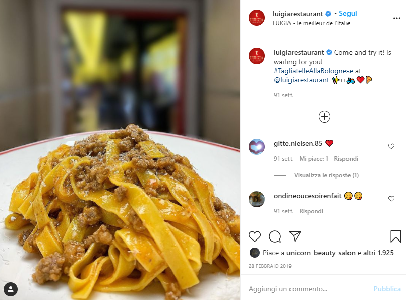 an instagram picture of tagliatelle alla bolognese, which are typically made with egg pasta