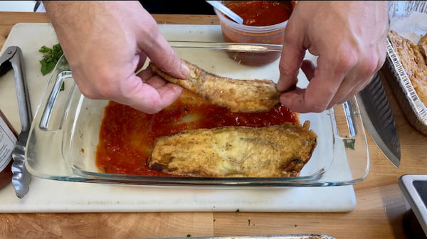 eggplant layer in a baking dish