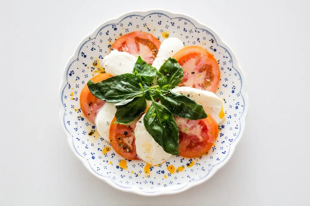 a dish of caprese salad