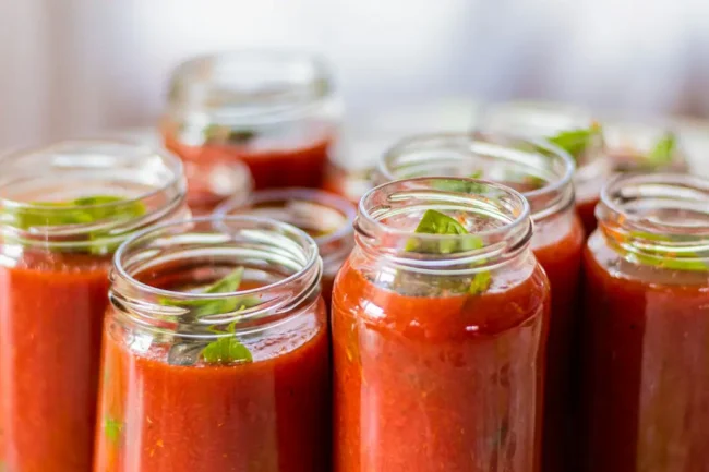a picture of jars full with marinara sauce