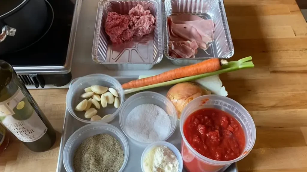 the ingredients for our special bolognese sauce recipe
