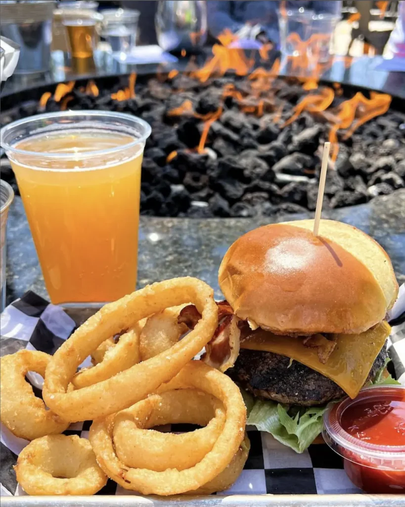 a burger and some onion rings from Smuttynose in Hampton, NH