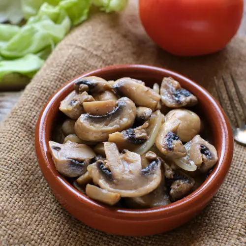 caramelized onions and mushrooms in a small bowl