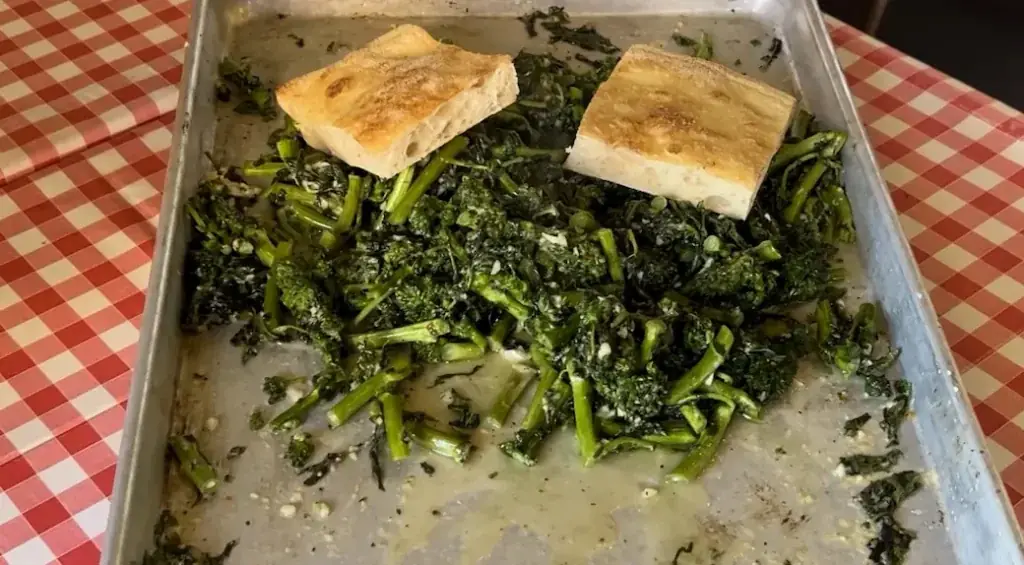 chuck's broccoli rabe with a few slices of bread. Another perfect lasagna side dish.