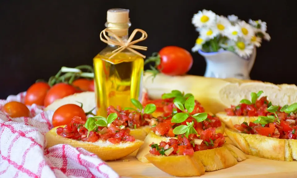 a tray full of bruschettas to pair with your favorite lasagna