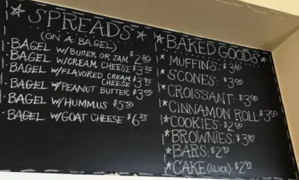 breakfast menu at the Old Post Office Bagel Shop in Block Island