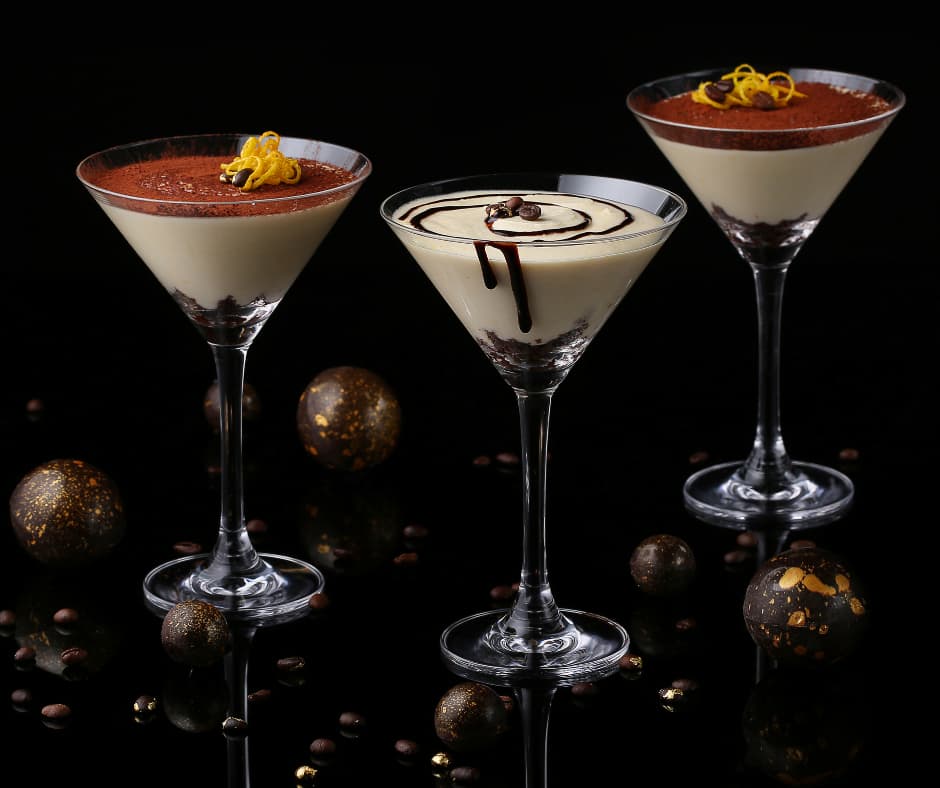 three different tiramisu martini cocktails
