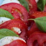 detail of a simple caprese salad