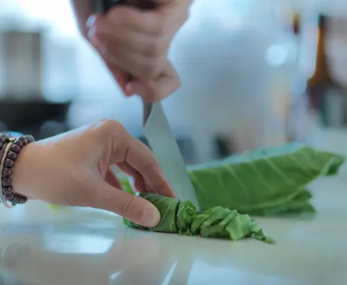 making a chiffonade with a chef's knife