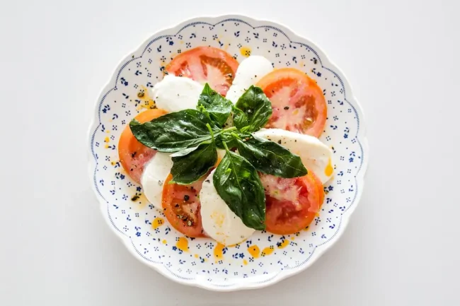a finished plate of caprese salad