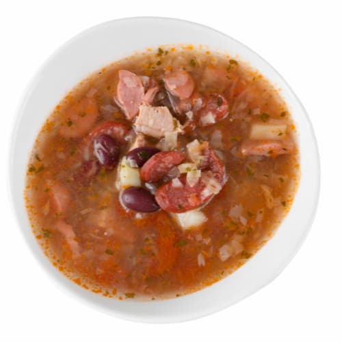 a soup made with beans, sausages and mortadella