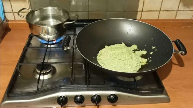 cooking the cabbage pesto sauce