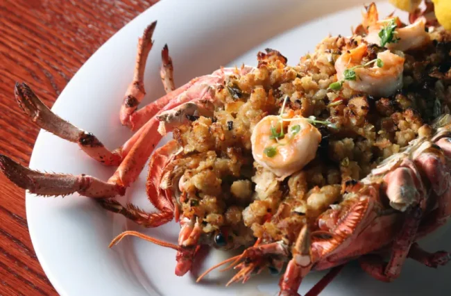 a baked stuffed lobster for a pescatarian thanksgiving