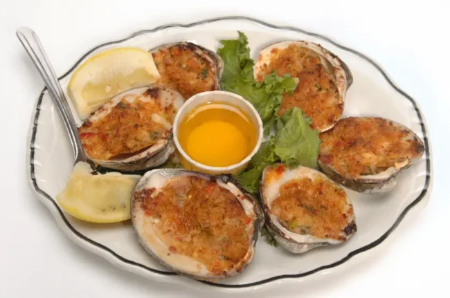 a delicious clams casino ready to be served for the feast of the seven fishes