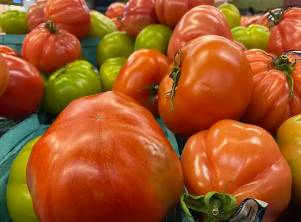 fresh tomatoes at a farm stand