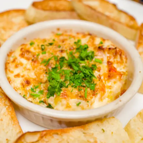 a hot crab dip served as a seafood appetizer for christmas