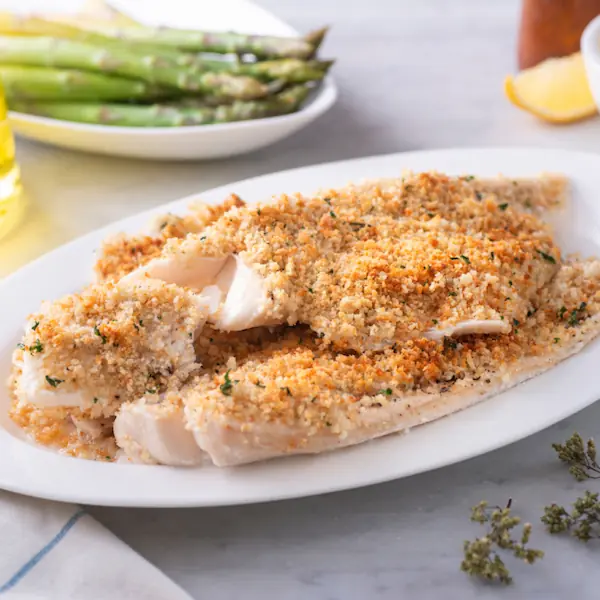 parmesan baked cod on a plate