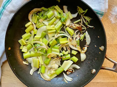 the sauteed celery and onions have caramelized