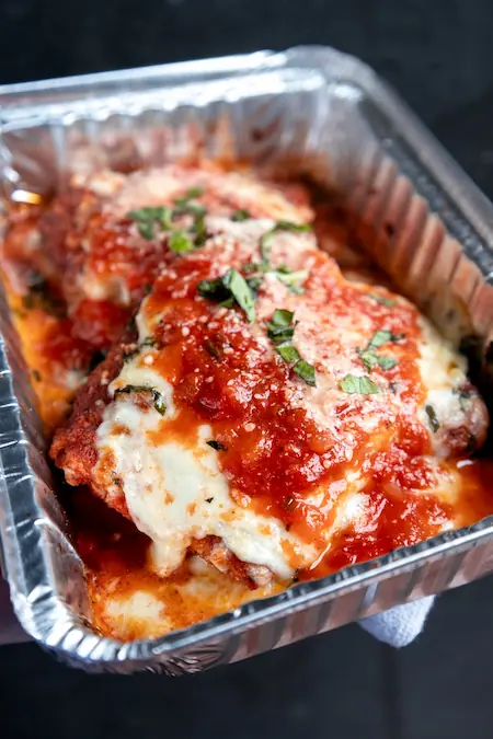a chicken parm in an oven dish