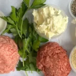the ingredients for meatballs without eggs on a table