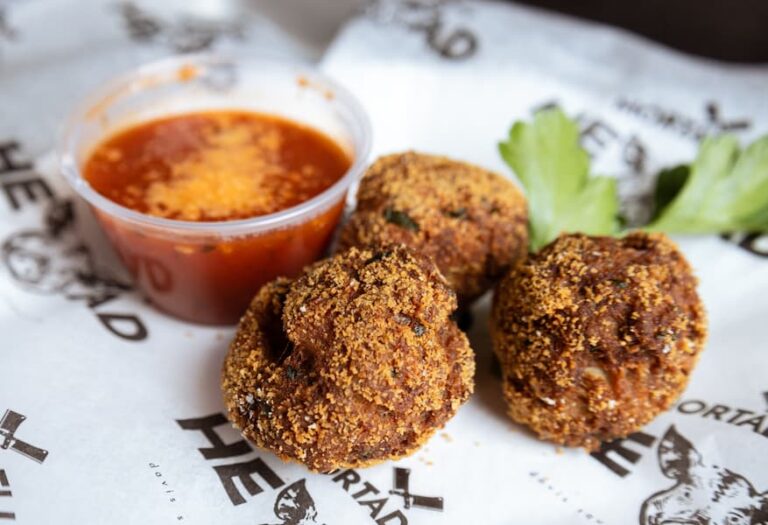 fried meatballs with dipping sauce