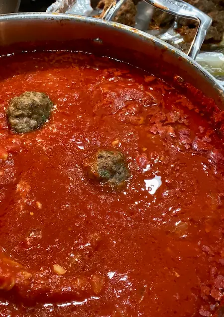 simmering the meatballs