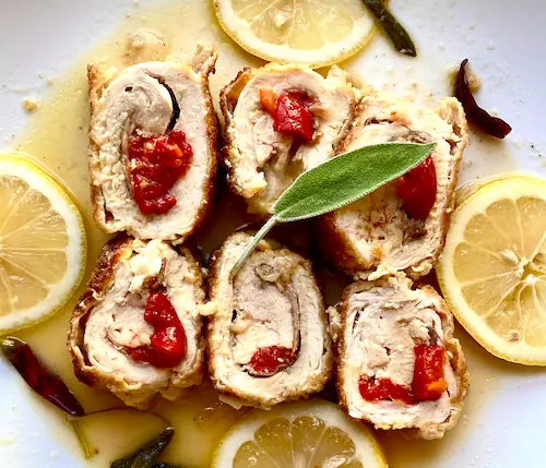 the finished stuffed chicken breast rollatini