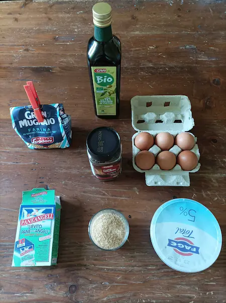 the ingredients for this yogurt coffee cake on a table