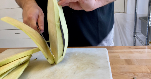 Some people take their eggplant slices, salt them and weigh them down for an hour to release any excess moisture. I don’t do it when I cook eggplant. 