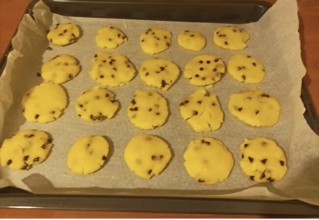 gluten free chocolate chip cookies on a baking sheet
