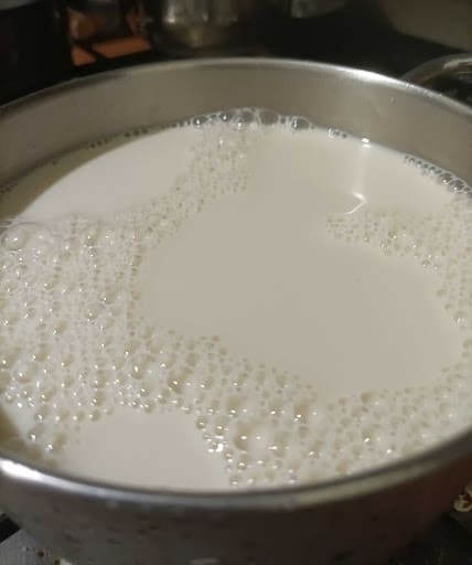 heating soy milk in small pot 