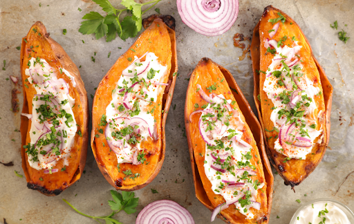 Grilled Sweet Potato - with onion