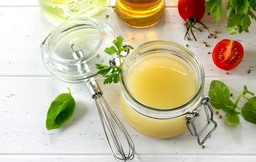 olive oil and lemon juice- in a jar