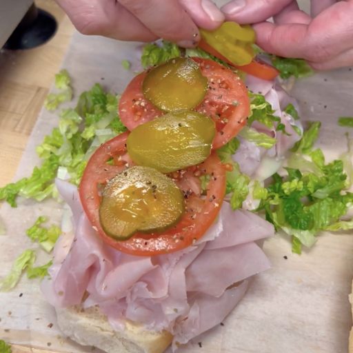 best cheese for ham sandwich - Pickels and tomatoes
