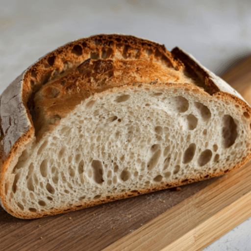 Close up of sourdough bread crumb with airy holes