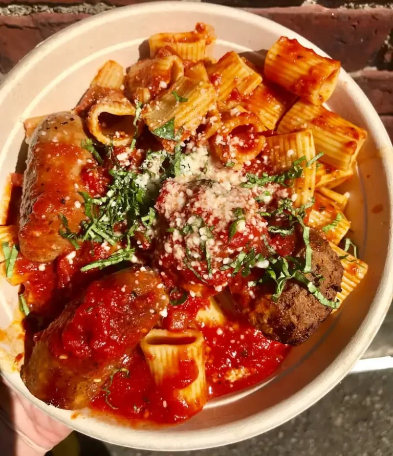 a bowl of pasta dressed with our italian gravy recipe